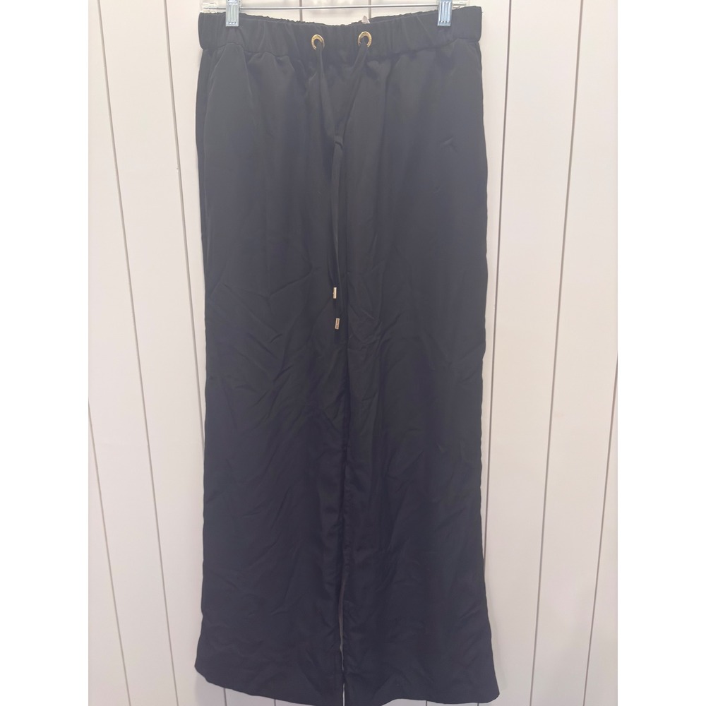 Michael Kors Wide Leg Pants Womens M Black Excellent Drawstring Quiet Luxury